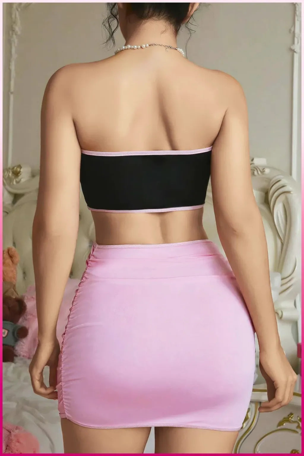 Kadın Pembe Fiyonklu Etekli Seksi Kostüm