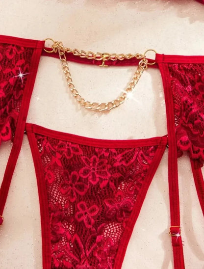 Bordo , Gold Zincirli Jartiyer Takımı